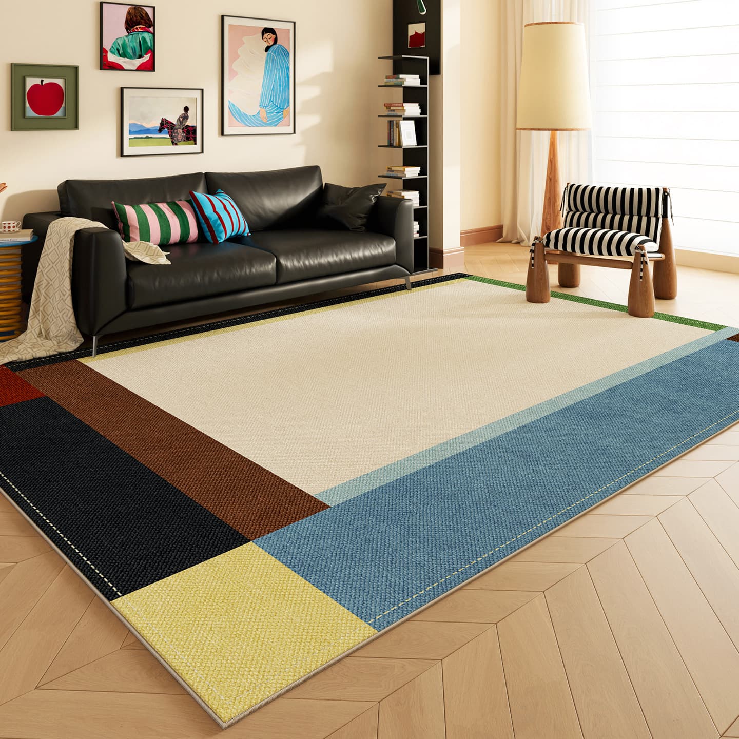 Modern simple carpet, large area full-cover carpet for living room, stain-resistant and easy-care loop pile carpet, bedroom spot delivery
