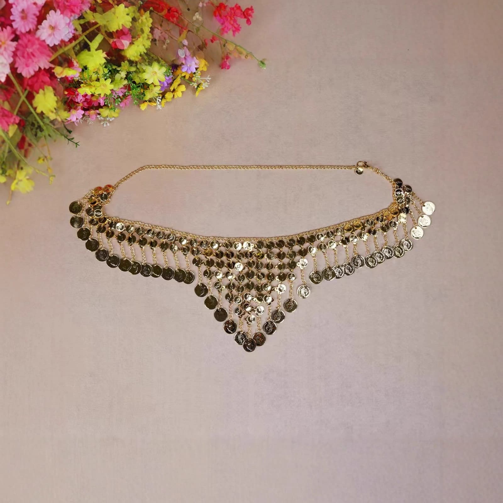 Belly Dance Metal Coin Triangle Waist Chain Women's Special Use Clothing Eastern Dance Polyester Fiber Waist Decor