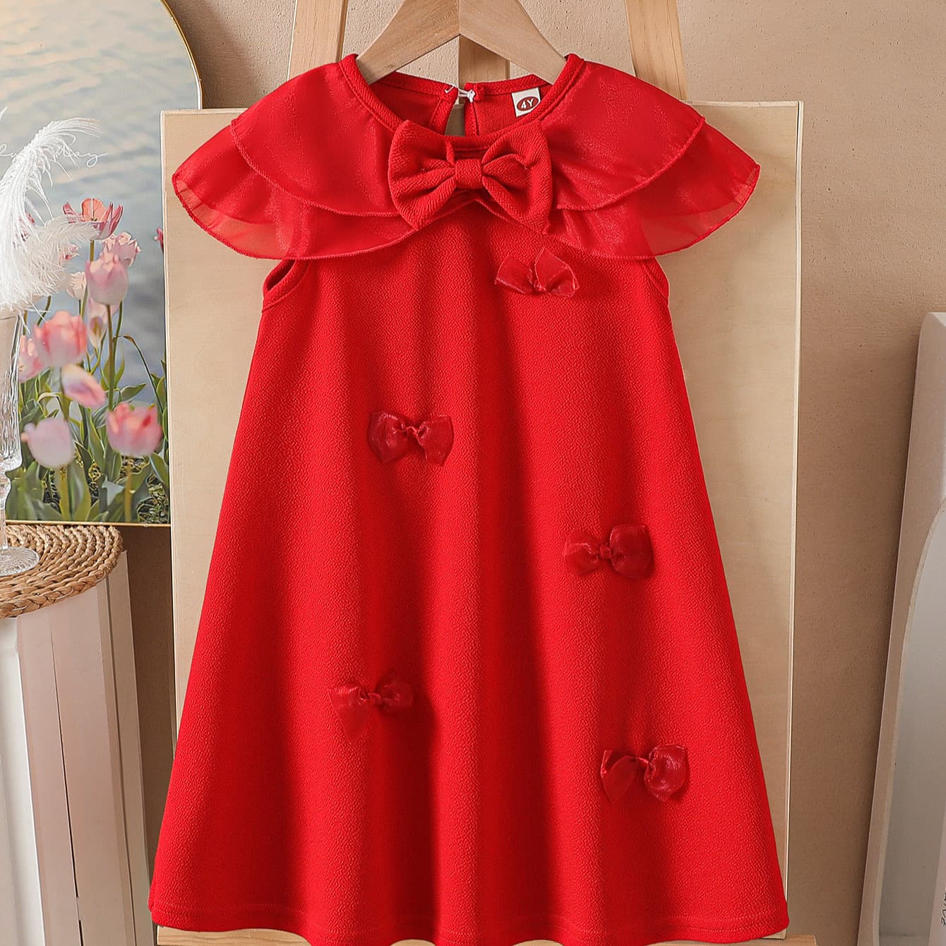 Girls' Summer New Style Baby Birthday One-Year-Old Dress Children's Red Elegant Bow Princess Dress
