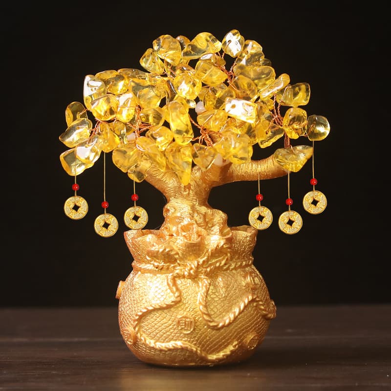 Citrine Money Tree Lucky Bag Resin Ornament, TV Cabinet and Bar Decor Craft Wholesale