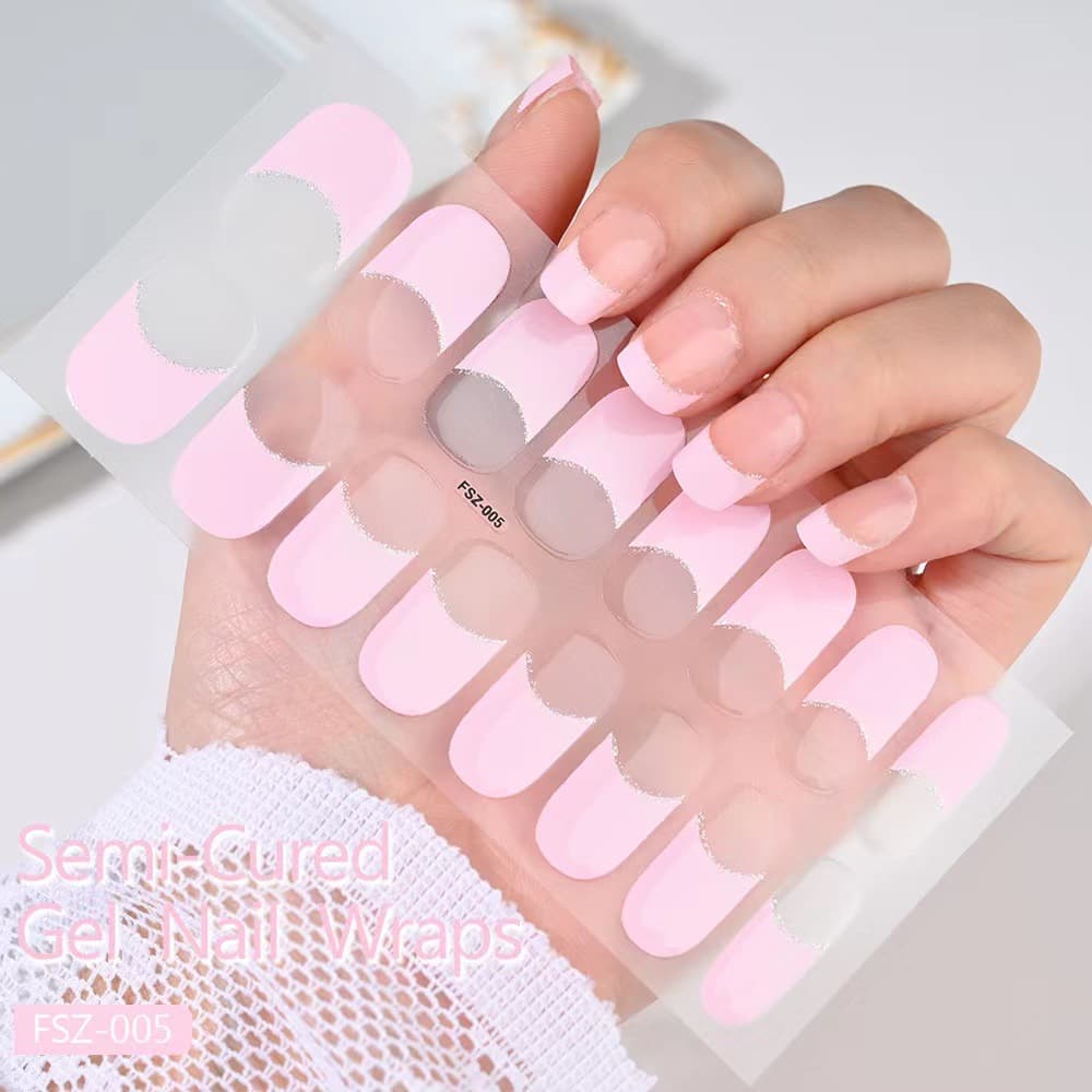 Hot Selling French Gel Nail Stickers 16 Nails, UV Lamp Gel Semi-Cured Nail Art Stickers Wholesale