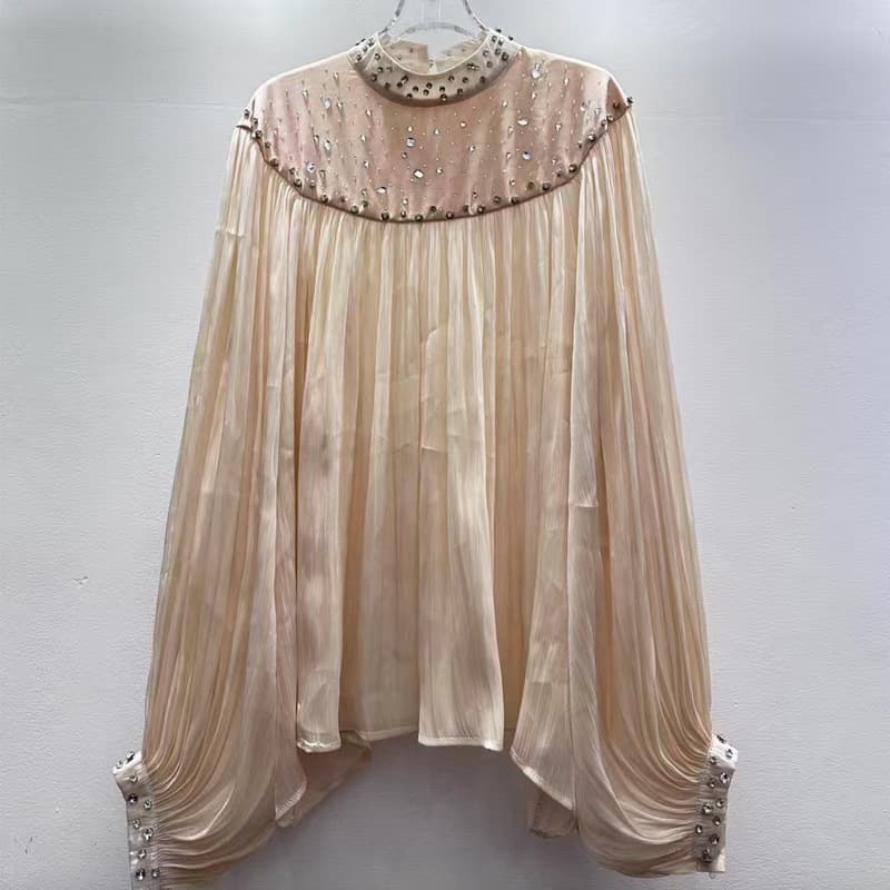 European-style high-end goddess fashion puff sleeve chiffon blouse, new trendy versatile slim-fit women's top