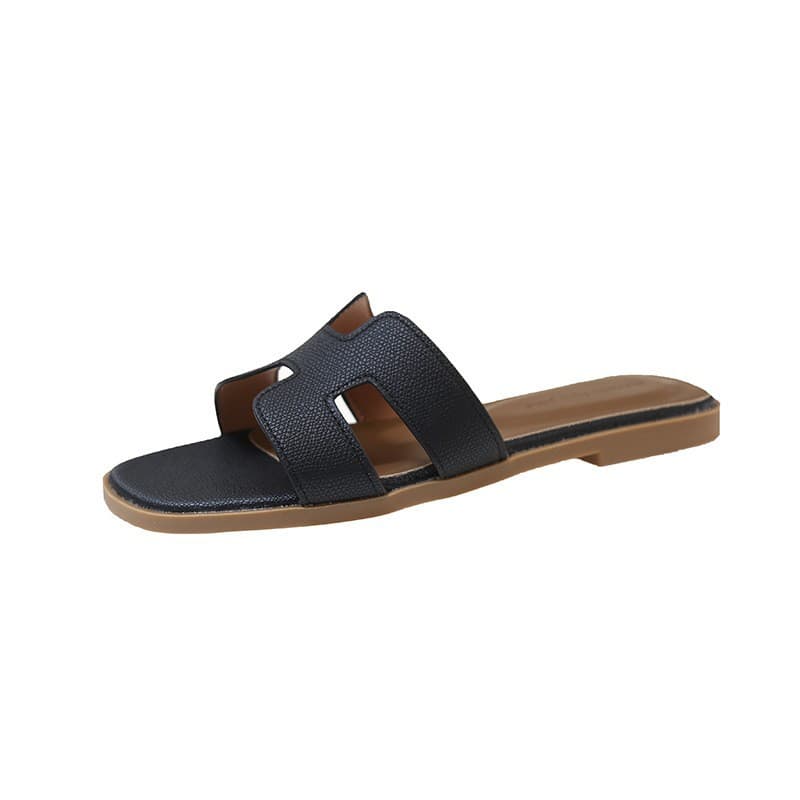 Women's French-style flat slip-on sandals, 2025 summer new H-shaped beach sandals