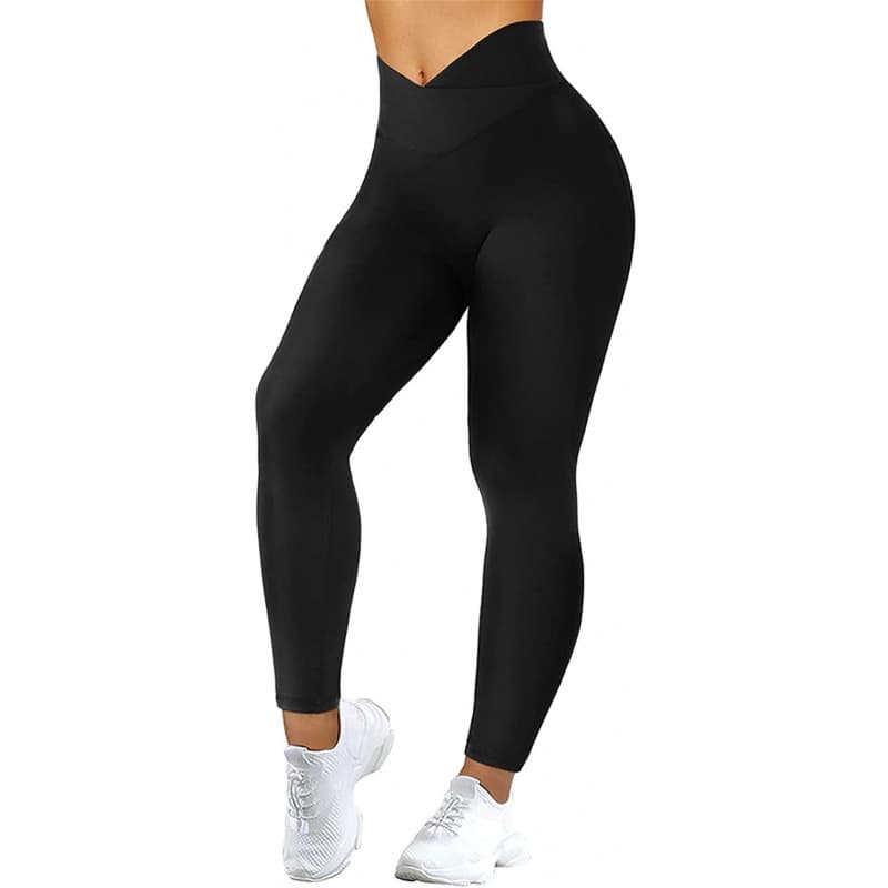 Wish Amazon Bestseller Plus Size Cross-Waist Hip-Lifting Print Solid Color High-Waisted Yoga Pants CM835