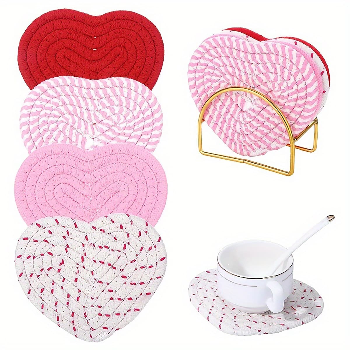 Amazon's best-selling love-shaped insulated coasters Valentine's Day cotton woven coasters bowl mats anti-scalding set table mats
