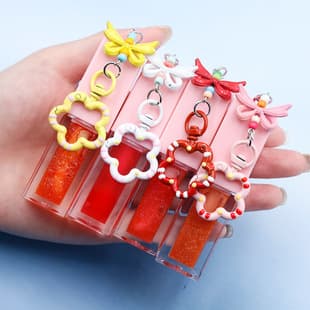Export New No-Logo Lip Plumping Oil with Keychain Pendant, Moisturizing Lip Oil, DIY Creative Charm Makeup