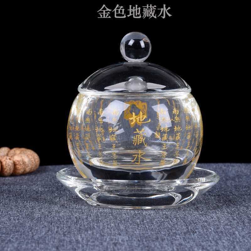 Thickened transparent crystal offering cup, Great Compassion Sutra holy water cup, Medicine Buddha and Ksitigarbha water cup, lotus flower wealth-attracting pure water.