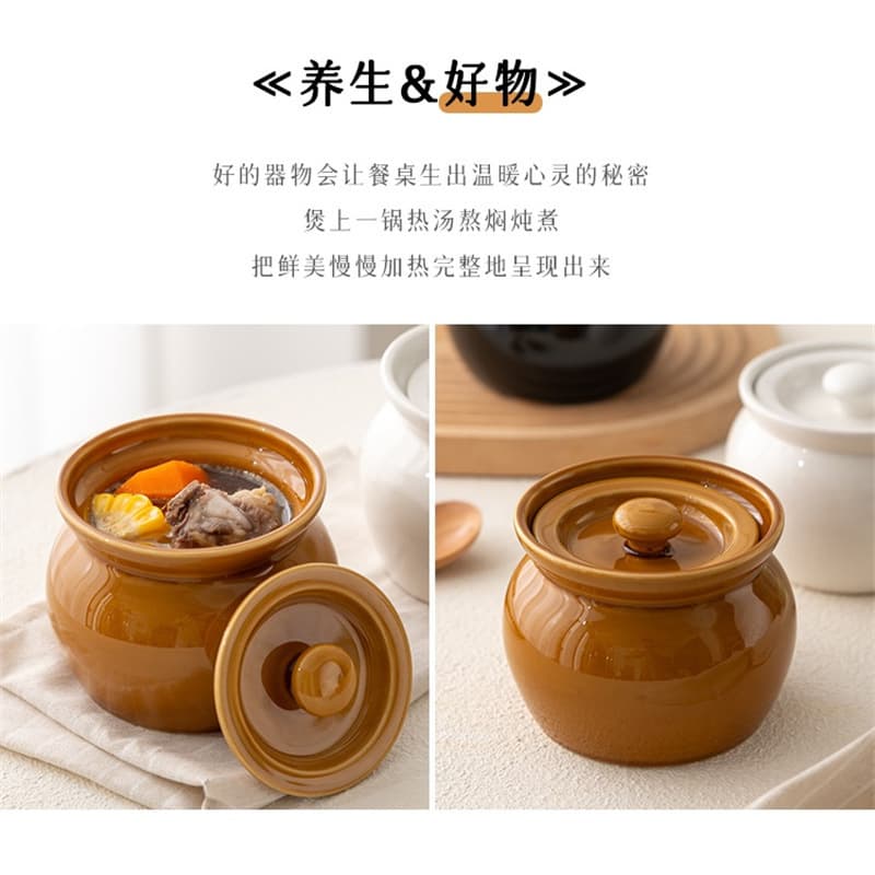 Home Steaming Pot, Sha County Soup Clay Pot, Single-serving Ceramic Stewing Jar for Water Bath Steaming