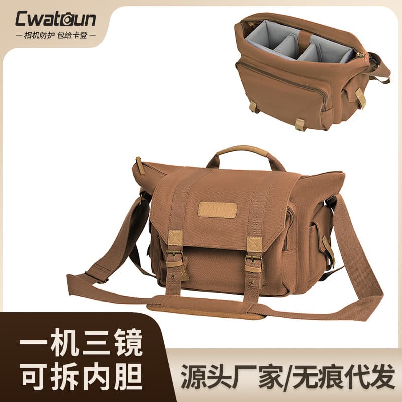 Cwatcun Hong Kong Camera Photography Bag, Outdoor Canvas Camera Bag, Casual Handheld Shoulder Camera Bag
