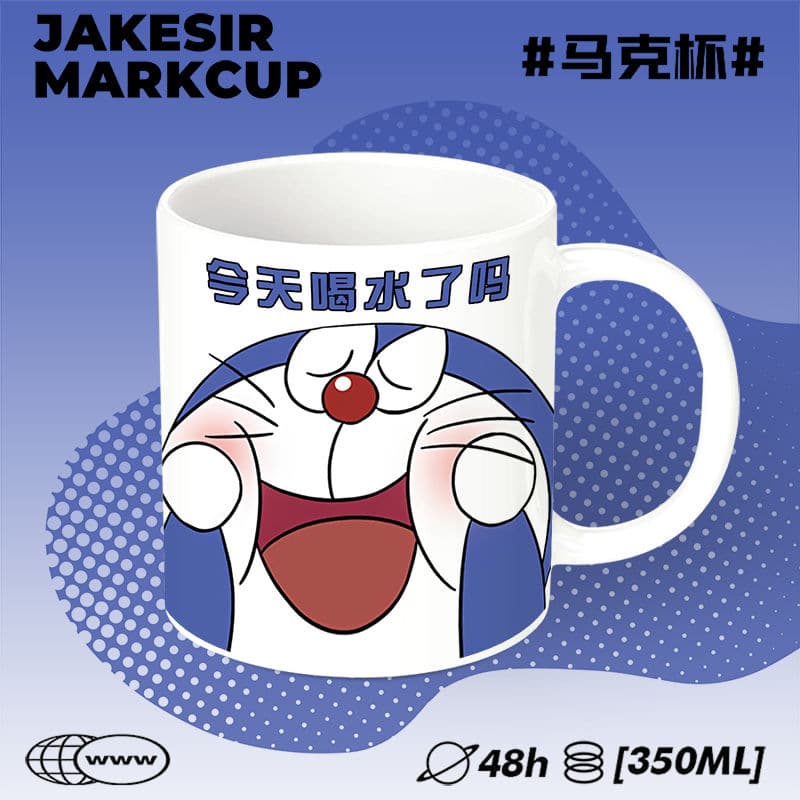 Doraemon Water Cup with Lid Cute Ceramic Mug Breakfast Spoon Coffee Tea Cup Office Cartoon Cup Gift