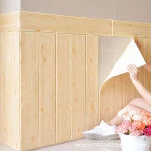 Wood grain wallpaper self-adhesive 3D wall sticker bedroom warm background wall soft package wallpaper decorative wall sticker