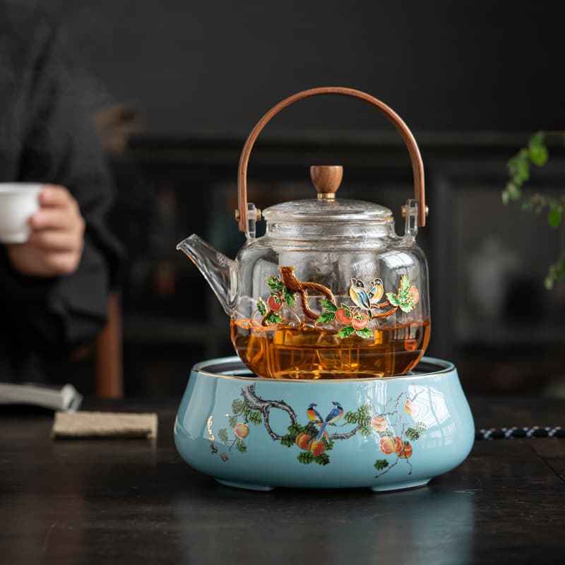 Electric Ceramic Tea Maker with Glass Pot, Automatic Home Steam Tea Brewing Set for Boiling and Steeping