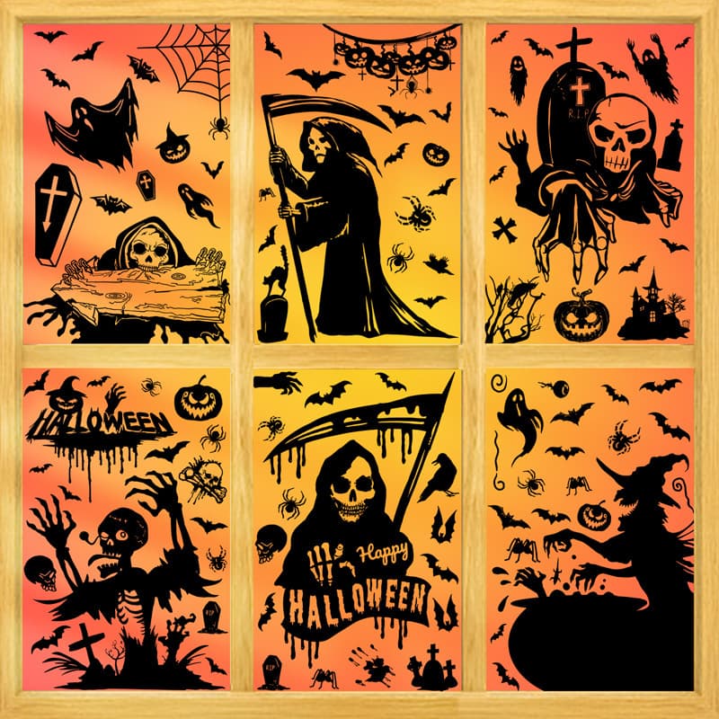 Halloween Decoration Death Tombstone Skull Witch Atmosphere Sticker Cartoon Party Self-Adhesive Electrostatic Glass Sticker