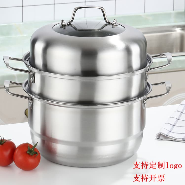 Stainless Steel Three-Layer European Steamer with Thickened Multi-functional Soup Pot 28cm Double Rack Opening Gift Cookware