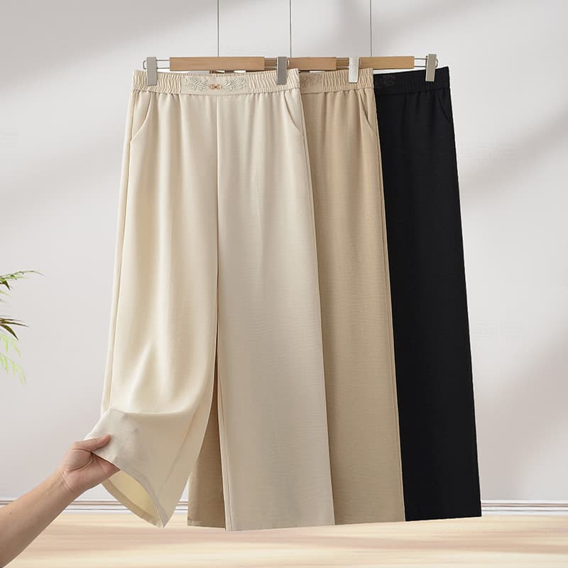 Summer Thin Wide-Leg Pants for Middle-Aged Women, Loose Fit Straight-Leg Plus Size Versatile Mom Pants for Ages 50-60