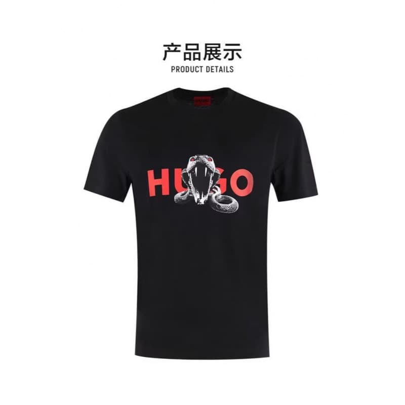 HUGO BOSS High-Quality Fabric 260g Printed Short Sleeve T-Shirt Fashion Men's Export Pure Cotton Cross-Border