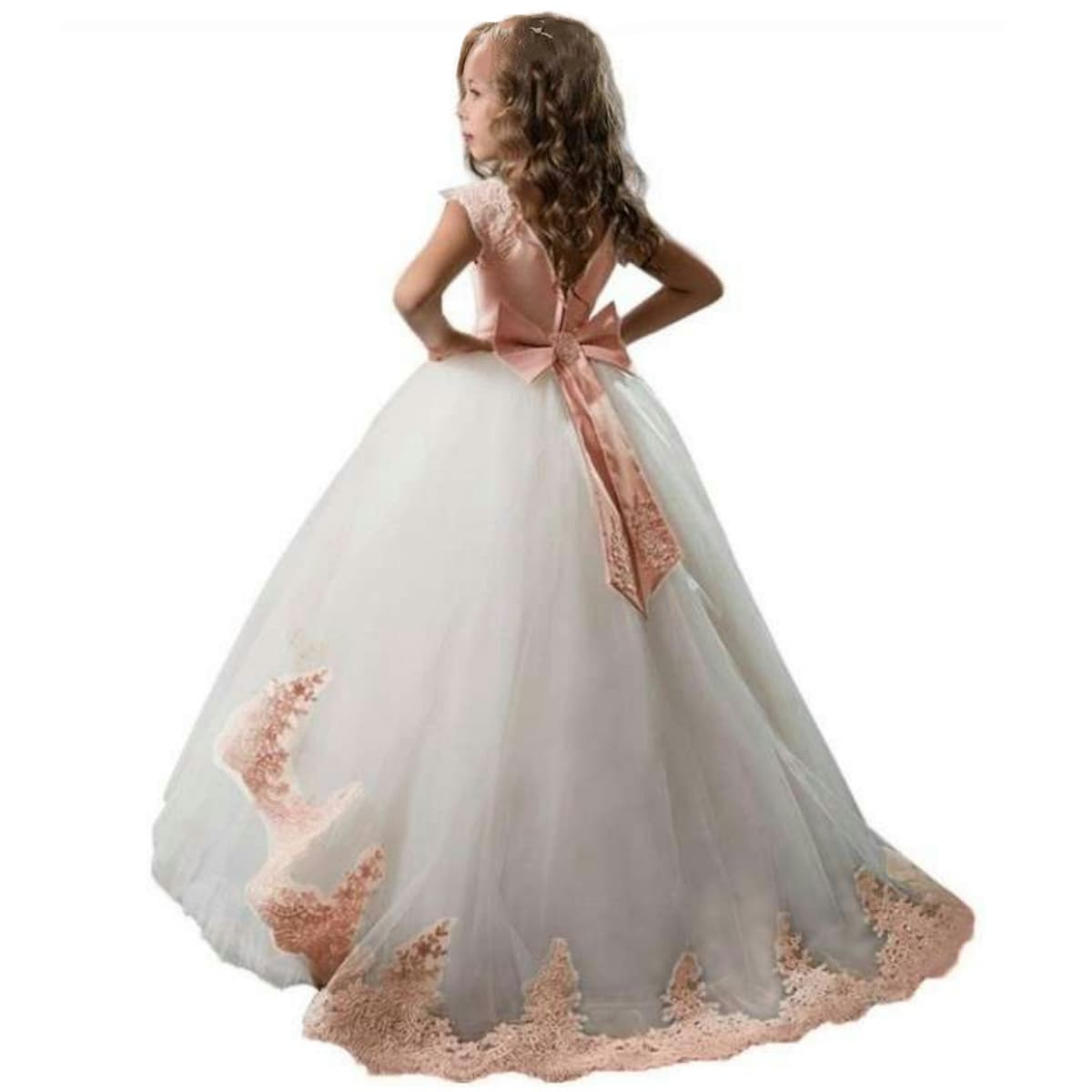 Off-code clearance Amazon hot sale white princess dress lace children's dress long tail Girl Dresses