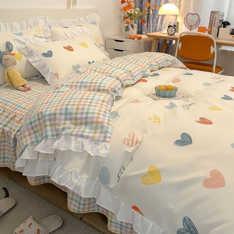 Princess-style Korean-style bed skirt four-piece bedding set, thickened duvet cover, sheet, and skin-friendly cotton four-piece set.