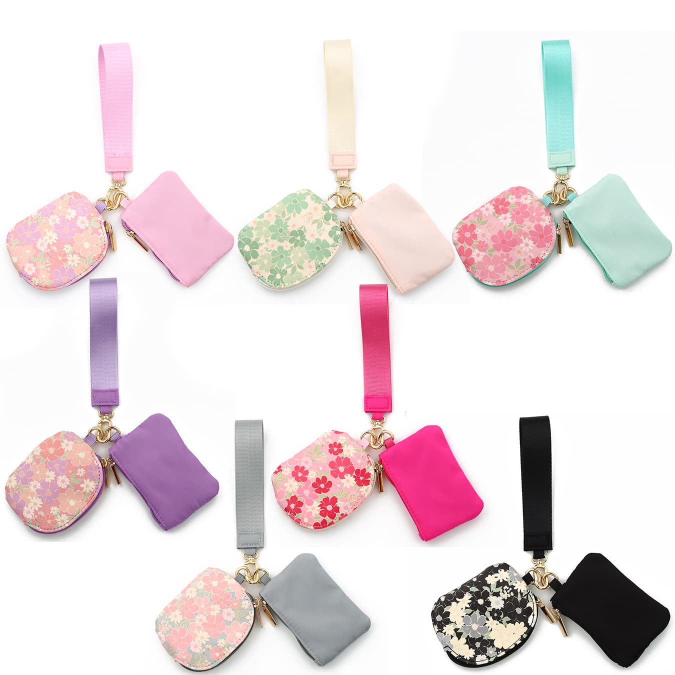 2026lulu same model multifunctional waterproof nylon wrist bag double pocket card holder keychain printed leather coin purse