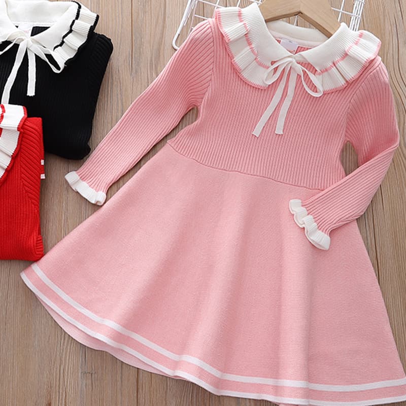 Children's Autumn/Winter Long-Sleeve Knit Dress, Princess Style, Warm Sweater Dress for Girls, Trendy Brand