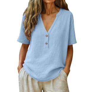 2026 Spring/Summer Women's Export Fashion Tops for Amazon Wish Cross-Border New Arrivals Solid Color Button Short Sleeve Blouse