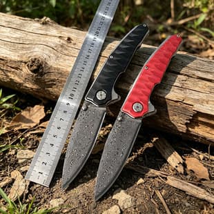 Ebony Anti-Slip Handle Damascus Steel Folding Knife Self-Defense Sharp Collectible Small Knife Outdoor Folding Knife with Pocket Clip