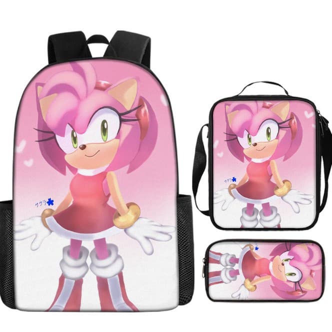 New Sonic 2 Backpack, Cute Cartoon Anime School Bag for Girls, Lunch Bag and Pencil Case Included