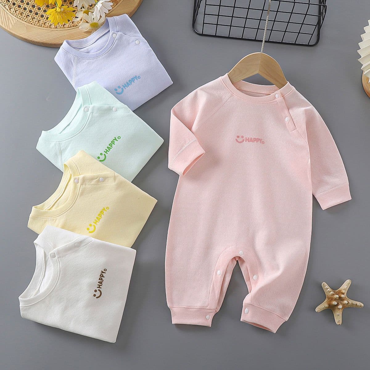 Baby Romper Spring Autumn Cotton Long Sleeve Jacquard Crawling Suit Newborn Baby Bodysuit Solid Color Seamless Baby Clothes