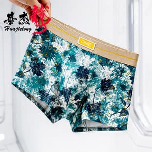 Huajielong Men's Slim Fit Cotton Underwear Thin Boxer Briefs Youth Patterned Breathable Four-Corner Boxers Big Size Shorts