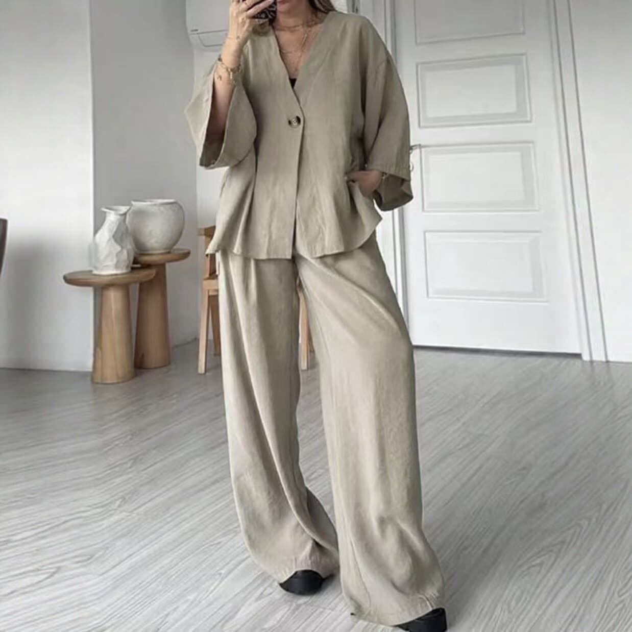 2026 New Plus Size Women's Suit Set, Casual Wide-Leg Pants Two-Piece Set, High-End Fashion
