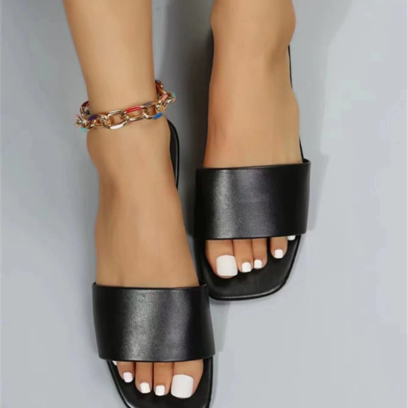 Women's Square-Toe Flat Slippers for European and American Foreign Trade, New Summer Single-Line Casual Beach Sandals