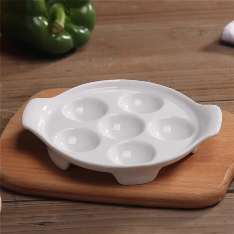 Creative Double-Ear Tea Egg Dish Ceramic Meatball Plate Snail Plate Roasted Snail Plate Steamed Egg Plate Baking Dish Hotel Restaurant Tableware