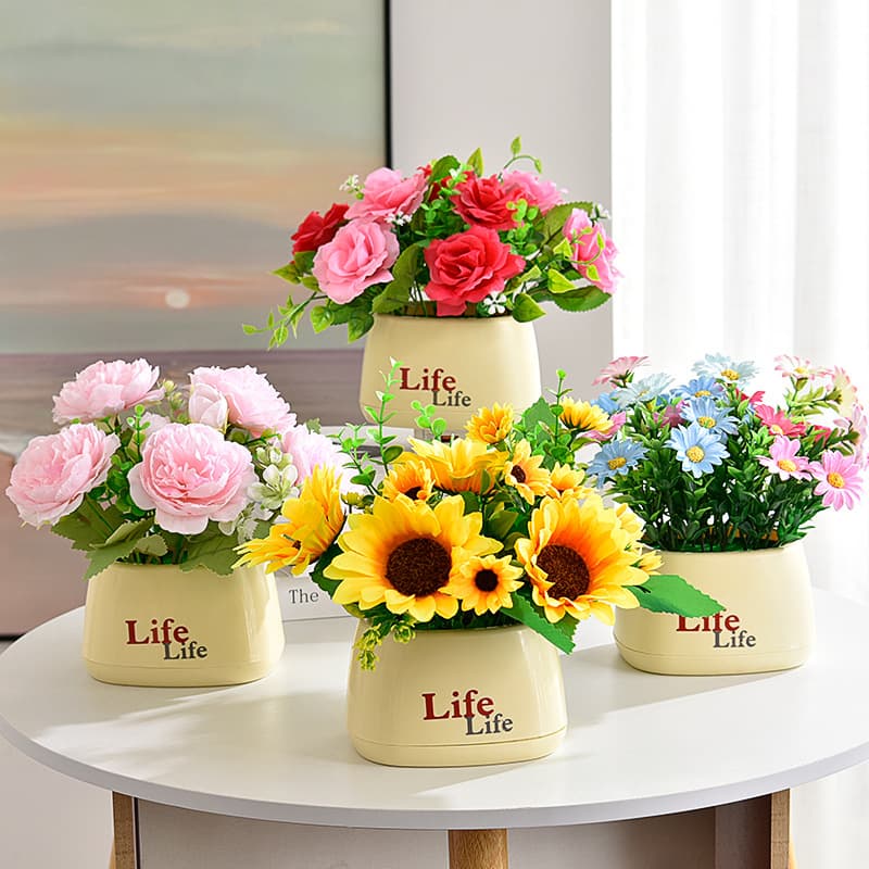 Artificial Flower Arrangements, Sunflower Bouquets, Small Potted Plants, Plastic Bouquets, Living Room Decor, Dining Table Green Plant Ornaments