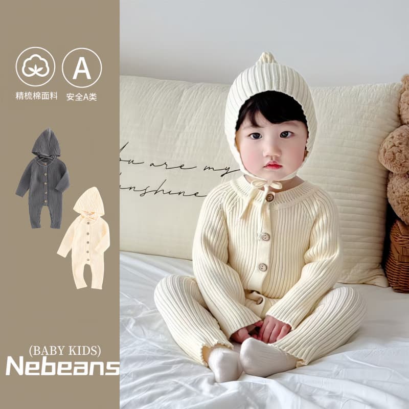 0-2 Years Trendy Baby Spring/Fall Knitted Romper Korean Ribbed Stretch Onesie Crawling Suit + Pointed Hat