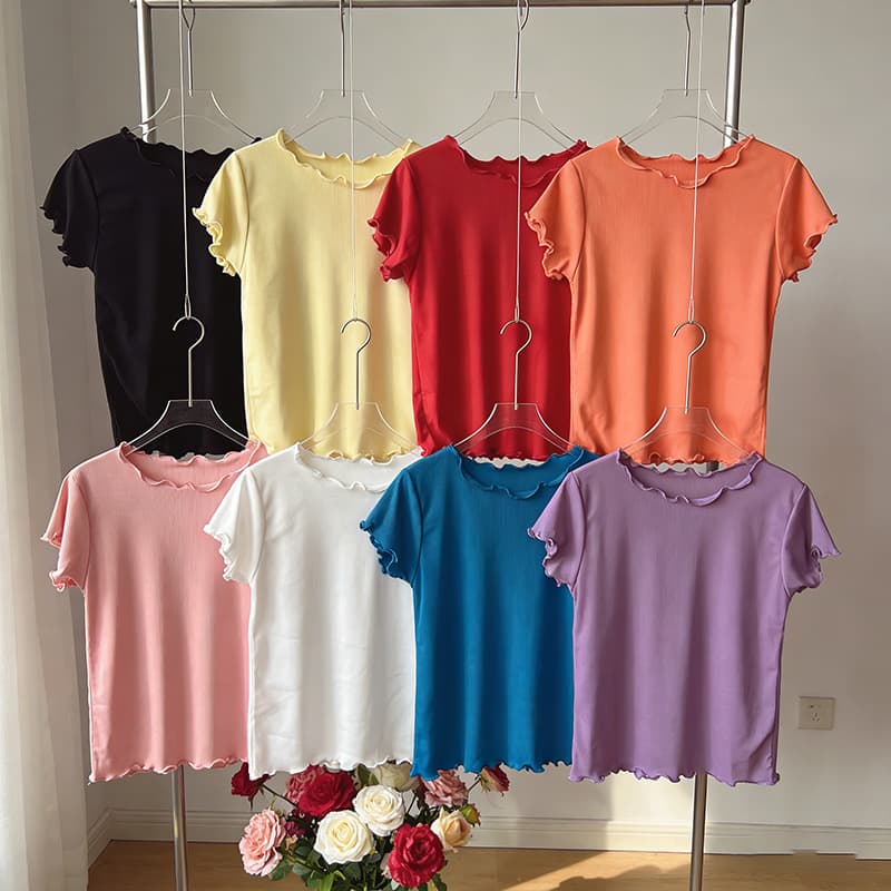 Summer New Cute and Stylish Short-Sleeve Ice Silk Top T-Shirt for Girls, Versatile Casual Ruffled Short-Sleeve T-Shirt for Baby Girls