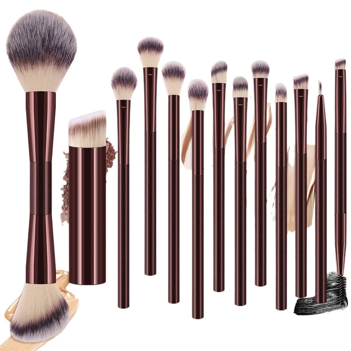 13-Piece Dual-Ended Multi-Function Makeup Brush Set - Powder Foundation Highlighter Contour Brush Makeup Tools