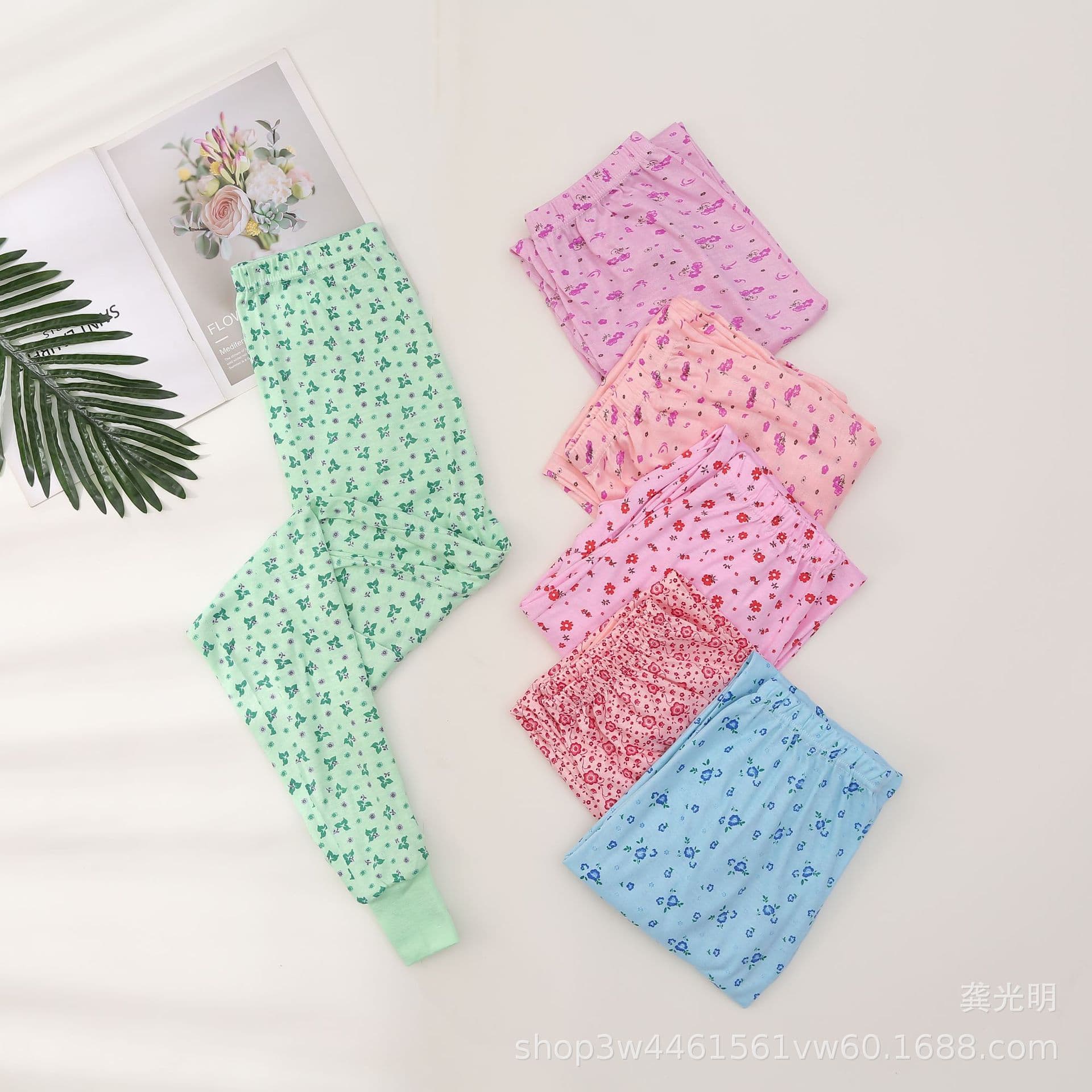 Factory direct thermal long underwear for elderly, polyester-cotton printed cotton pants, grandma's cotton pants, thermal pants wholesale