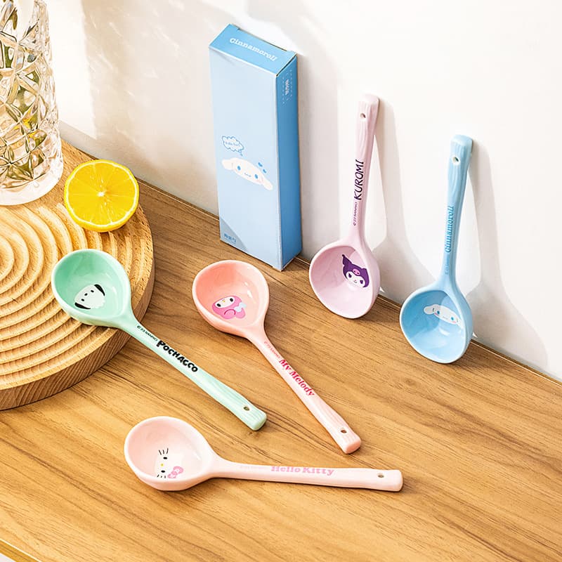 Sanrio Cartoon Ceramic Spoon Household Soup Ladle Long Handle Large Soup Spoon High Appearance Cute Spoon Personalized Large Tablespoon