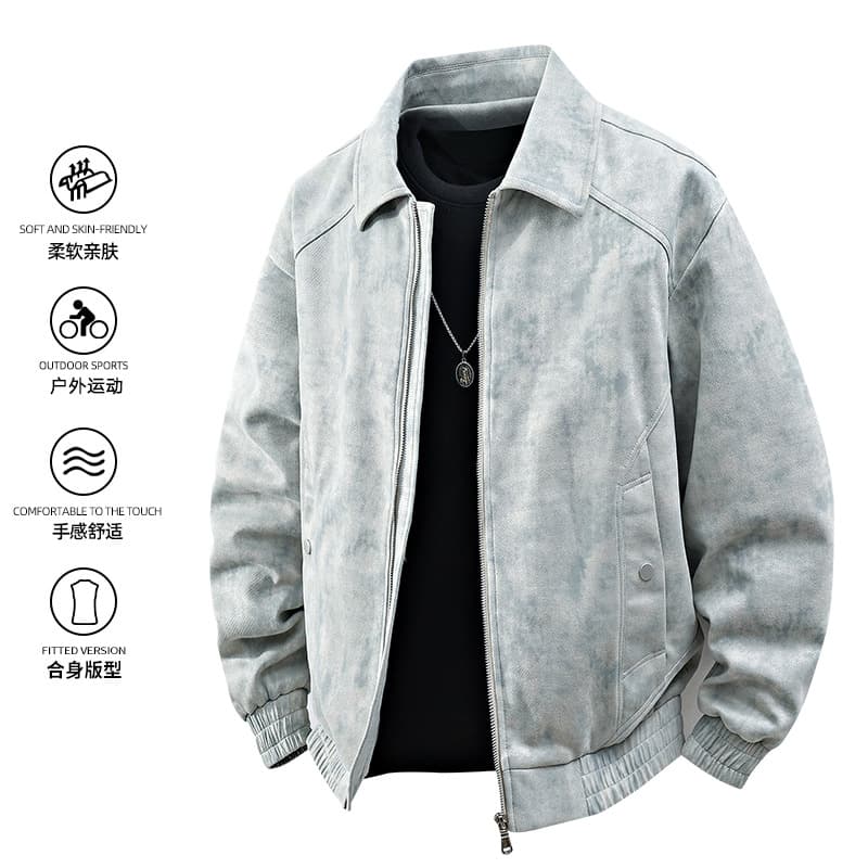 Faux suede jacket men's 2026 autumn new loose retro American high street lapel printed top