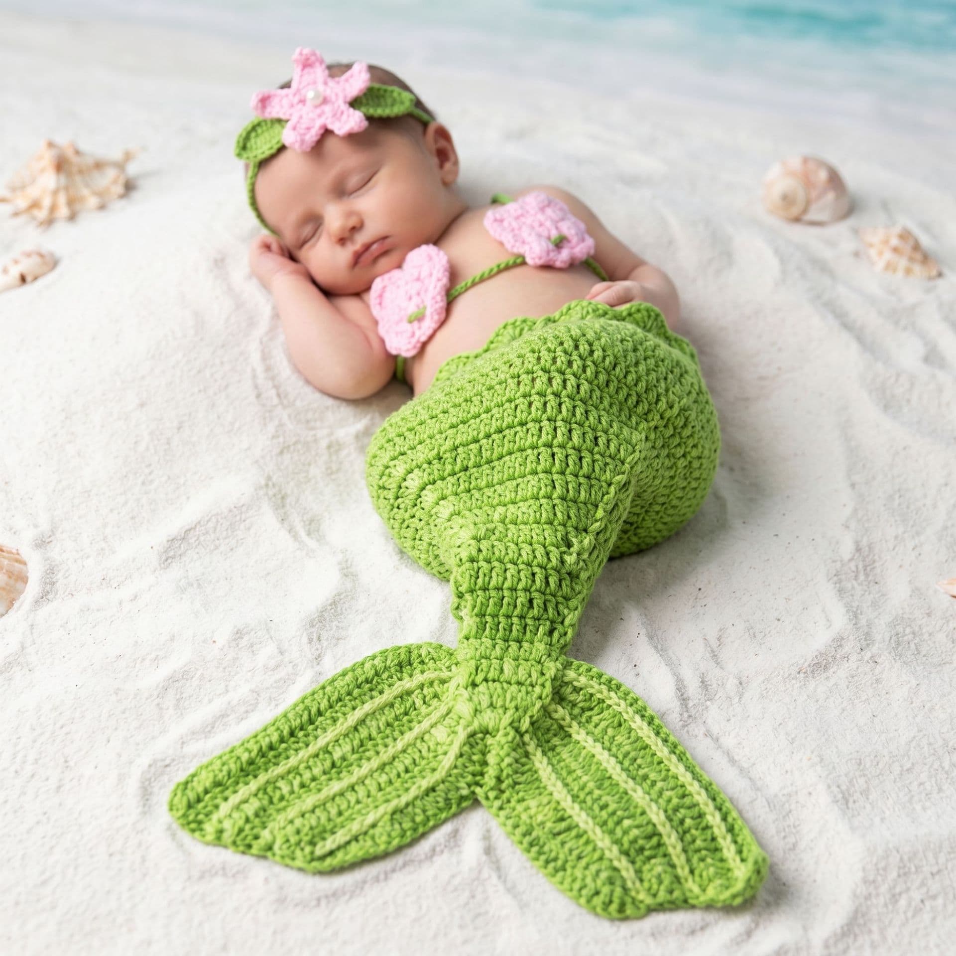 Handmade woolen knitted newborn photography clothing, full moon props, cross-border new baby photography mermaid clothes