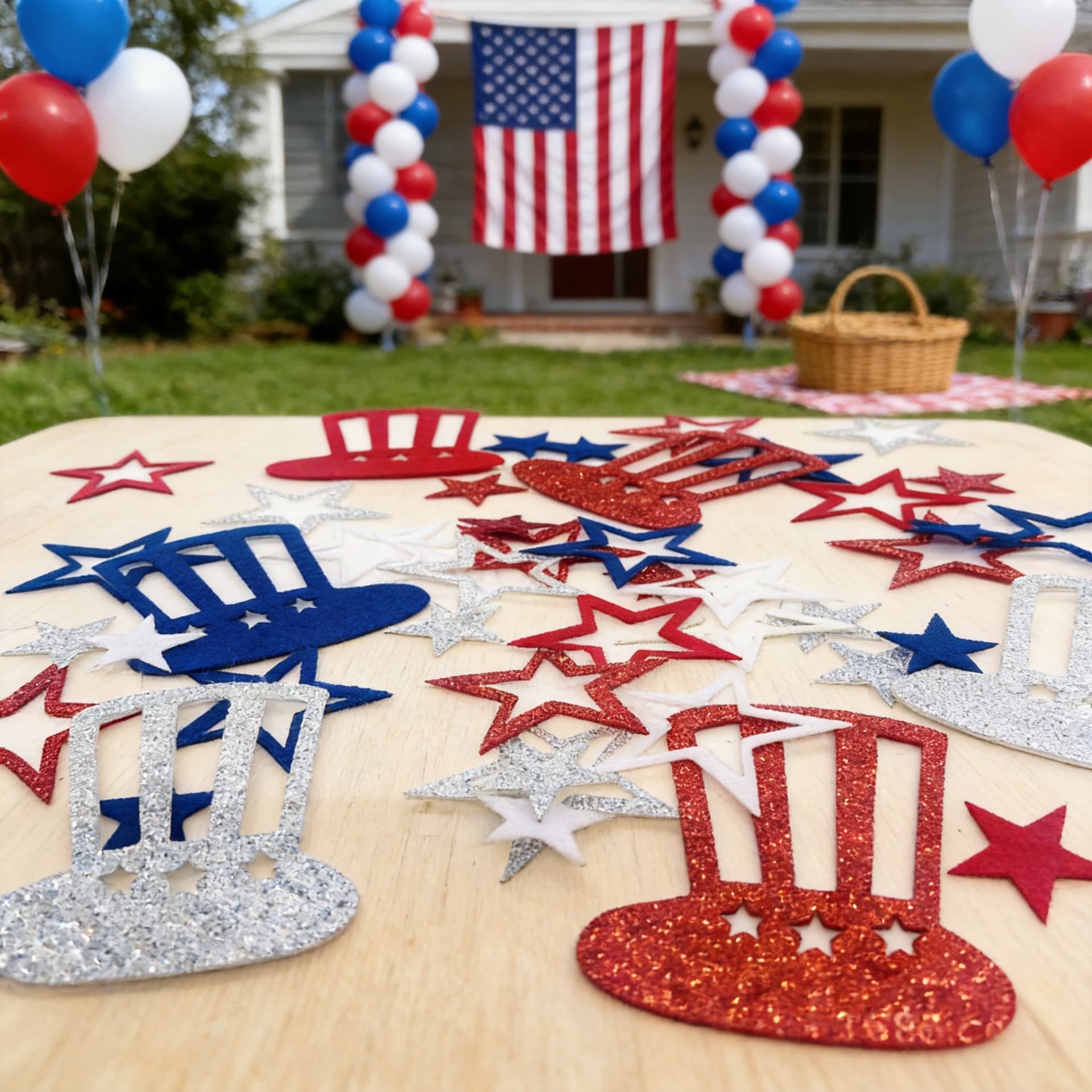 Cross-border Exclusive Fourth of July Confetti Star Top Hat Party Table Decoration