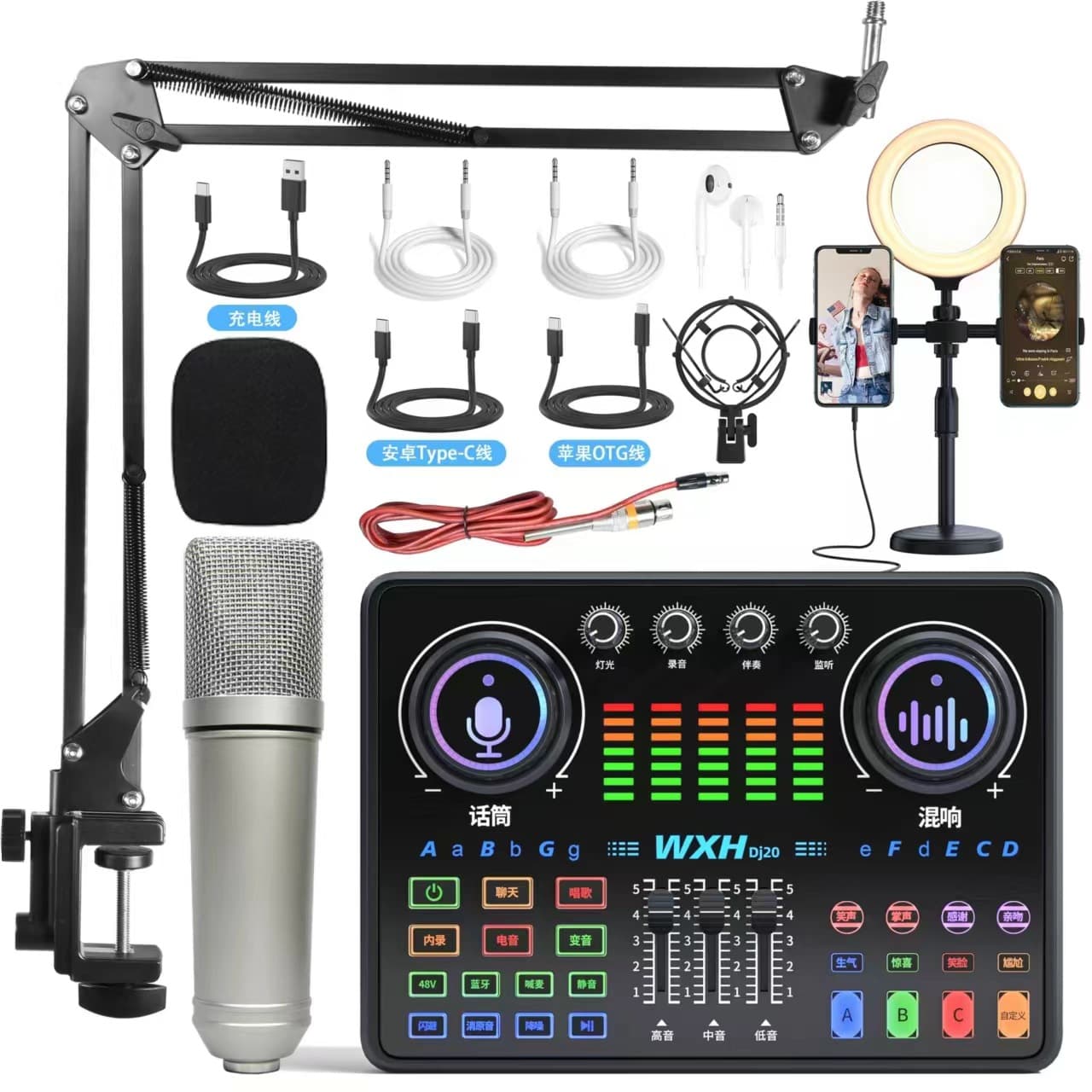 New Chinese U87 Diaphragm Microphone 48V Sound Card Live Streaming Set Computer Game Wireless Mic Stage DJ Microphone