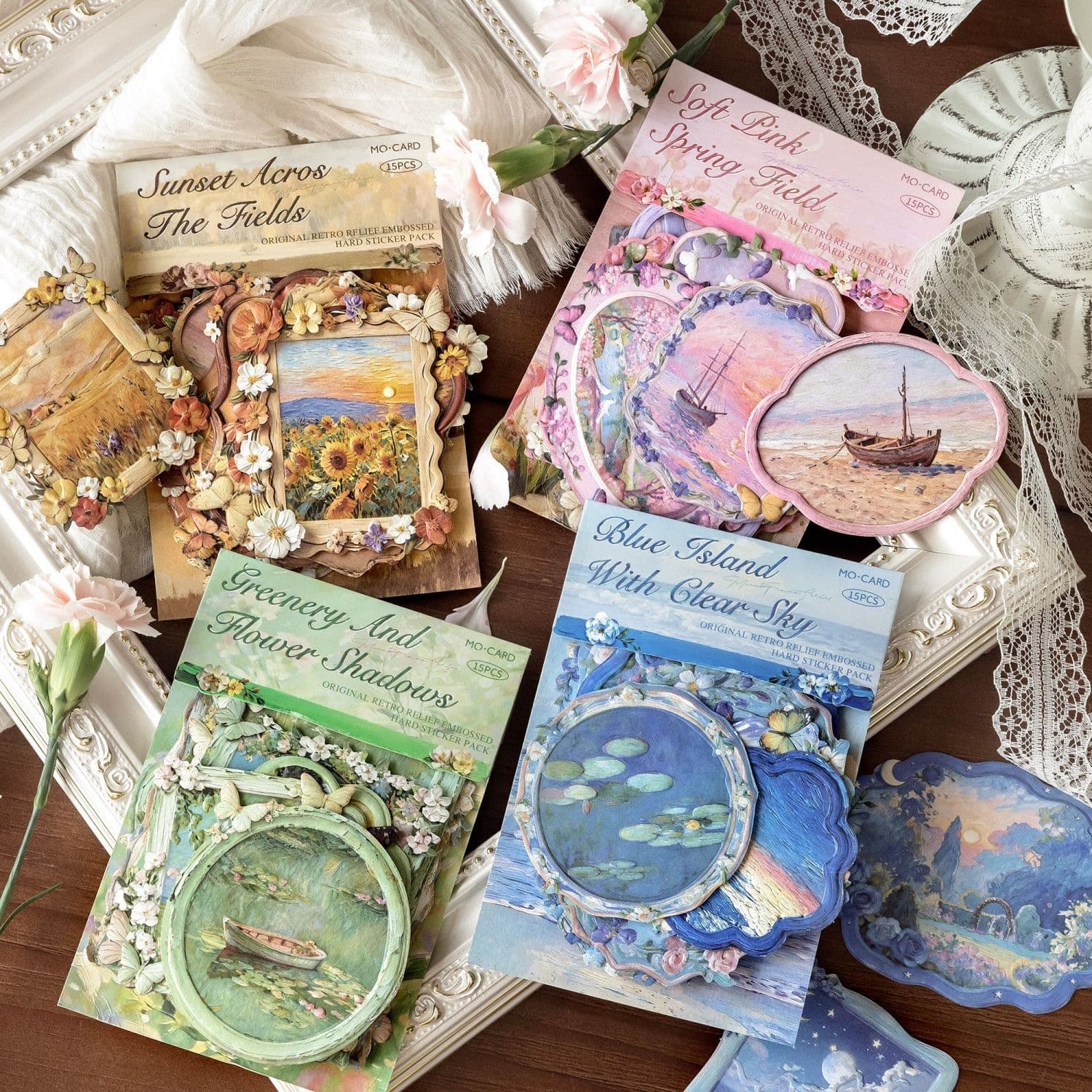 Momo Sheng Wood Paper Hard Card Sticker Pack Monet Picture Frame Letterpress Relief European Material Gouka Handbook Sticker Pack
