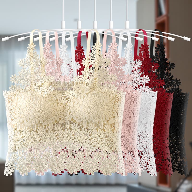 Sexy Lace Backless Halter Top Hollow Embroidery Comfortable Breathable Women's Bra Camisole Built-in Outer Wear No-Bra