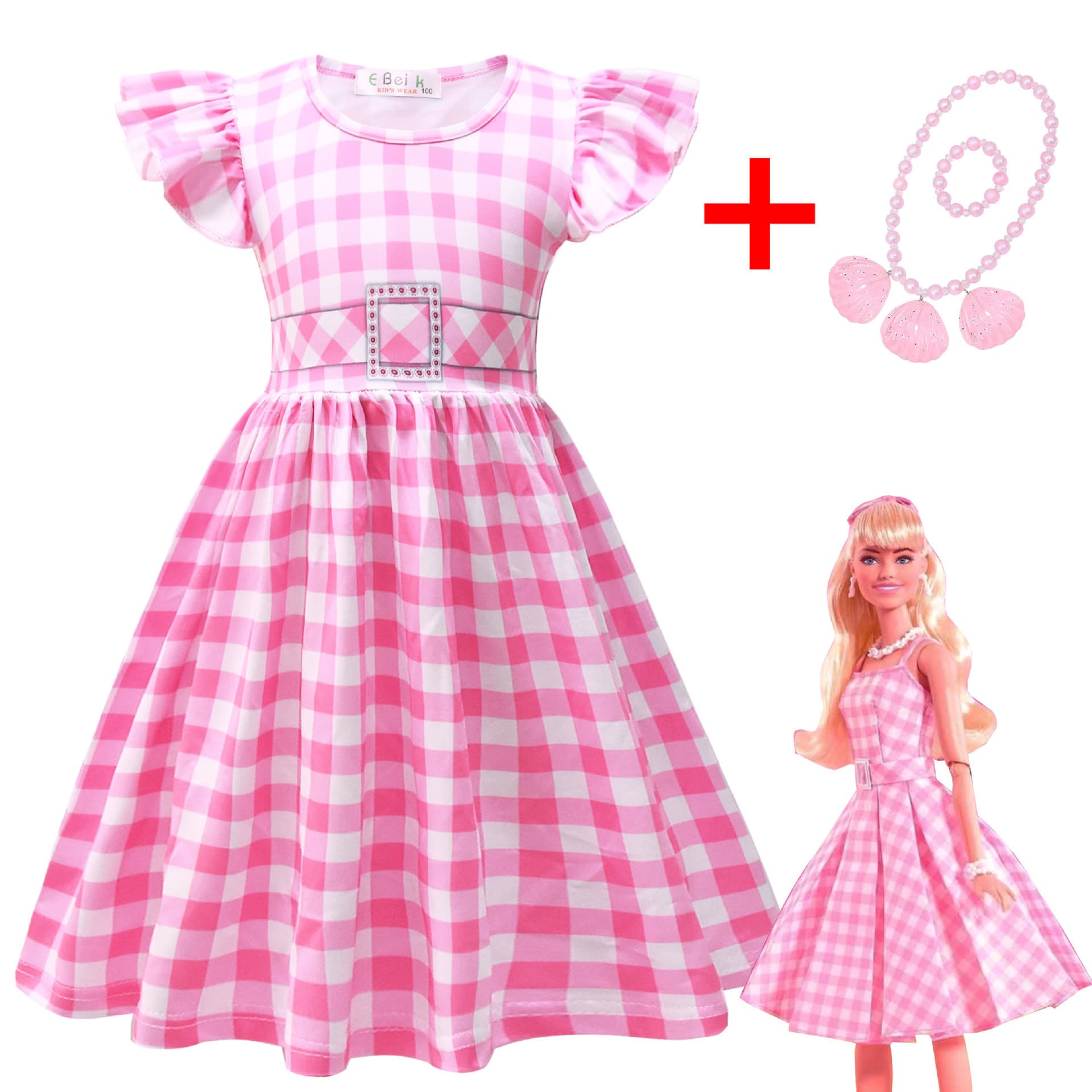 Spot Movie Children's Barbie Doll Print Plaid Print Girl Dress + Accessories Set 88310
