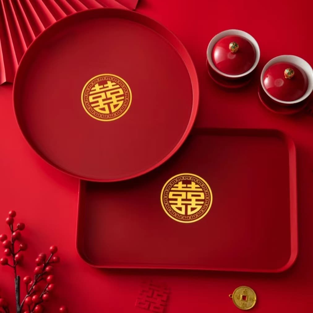 Wedding Fruit Plate Candy Tray Living Room Red Festive Toast Tray Wedding Supplies Complete Set