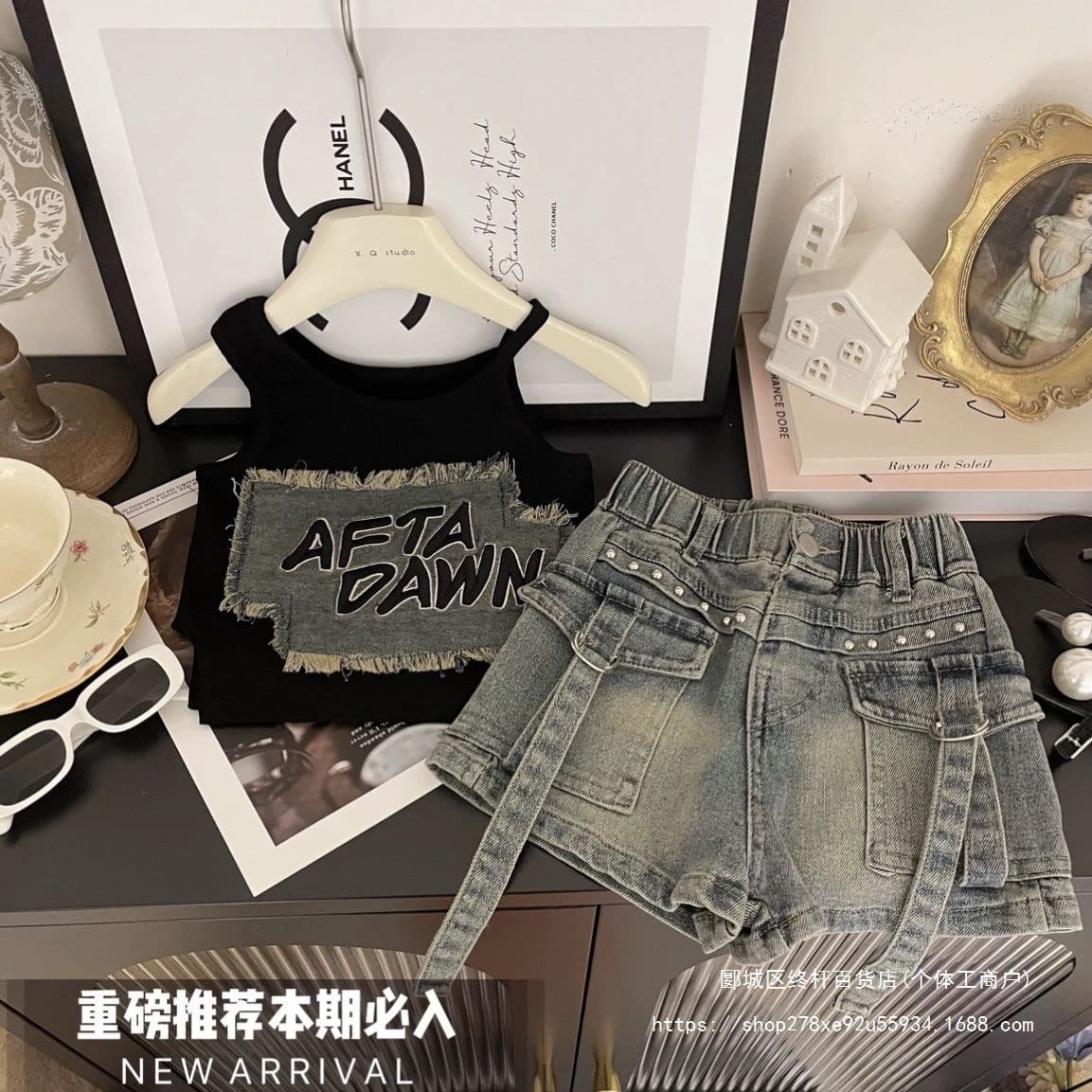 Girls Summer New 2026 Two-Piece Set Korean Style Fashion Vest Stylish Denim Shorts Older Girls Summer Outfit Trendy
