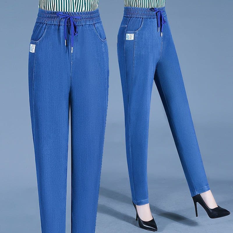 Women's Casual Pants Summer Thin 2024 New High Waist Slight Stretch Slimming Ice Silk Long Pants Harem Pants