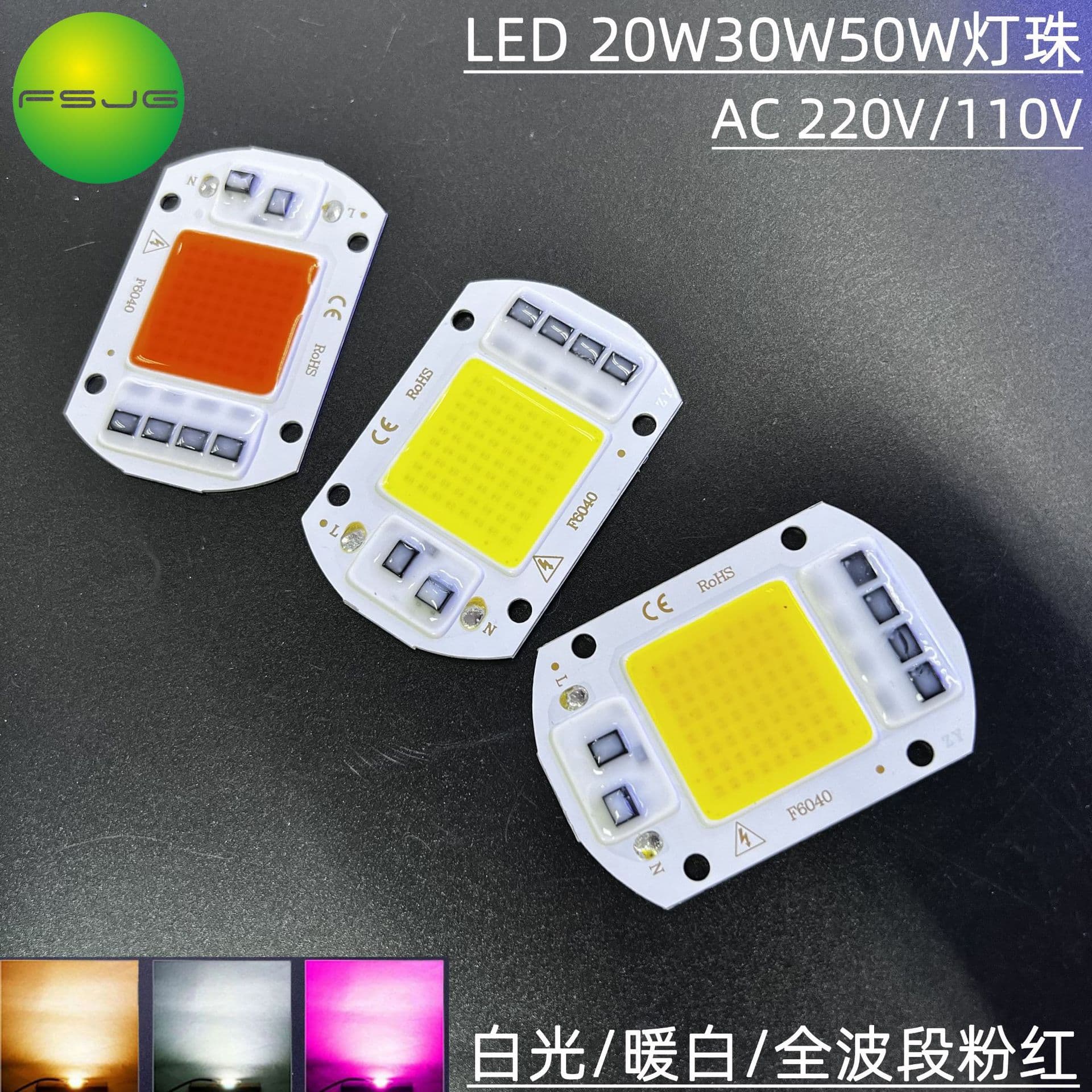 Driver-free 220V110V high power COB integrated lamp beads 20W/30W/50W floodlight led plant light source