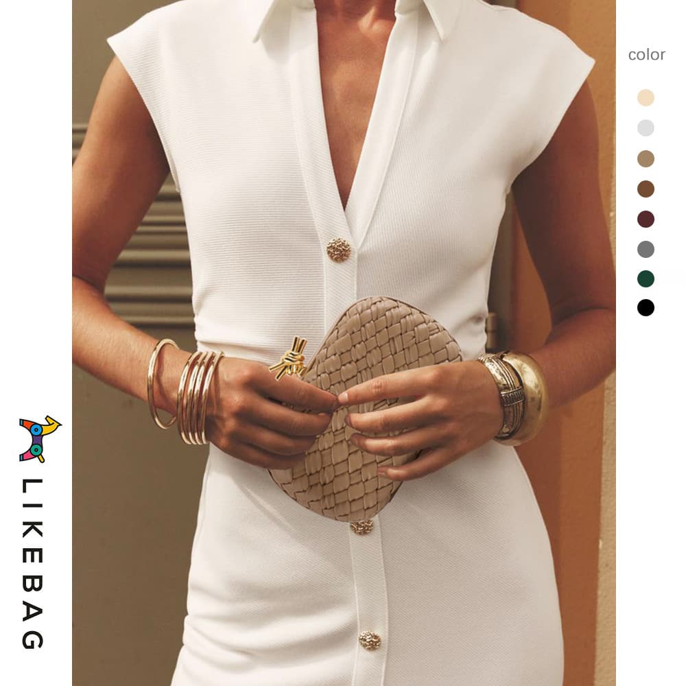 European and American High-End Light Luxury Dinner Clutch Bag Cross-Border Fashion Woven Gold Buckle Bag Date Chain Bag for Women